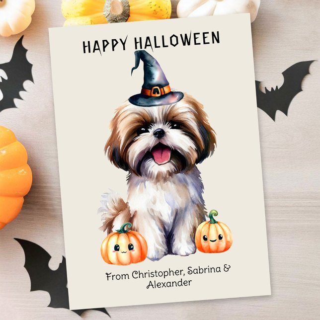 Cartão De Festividades Shih Tzu Dog Feliz Halloween (Criador carregado)