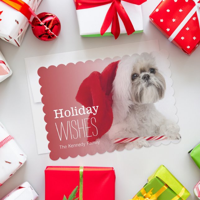 Cartão De Festividades Shih Tzu dog wearing a Santa Claus hat (Card on table)