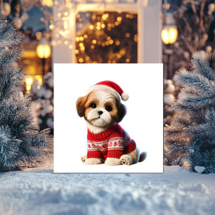 Cartão De Festividades Shih Tzu no Red Sweater