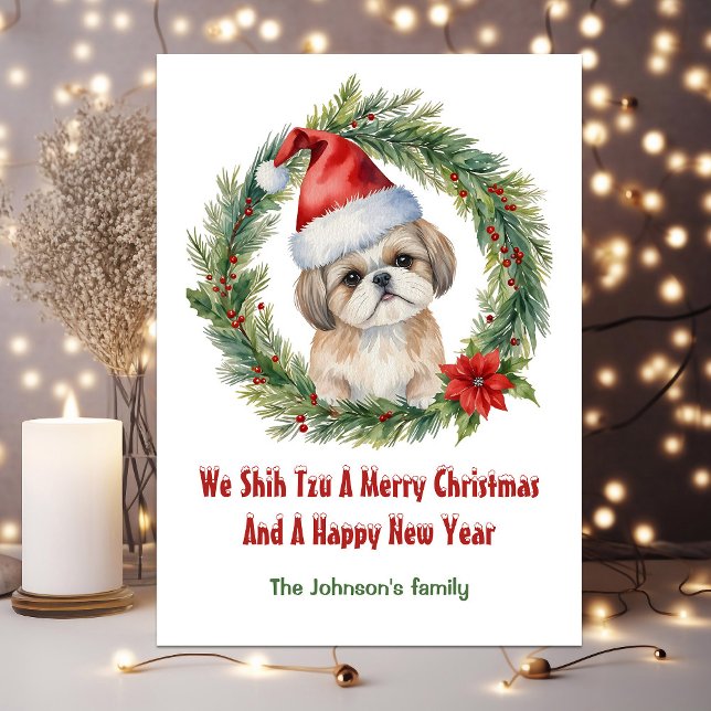 Cartão De Festividades Shih Tzu Papais noeis Feliz Natal (Shih Tzu Santa Cute Funny Christmas Holiday Card)