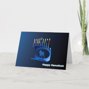 Cartão De Festividades Shiny Blue Chanukkah Menorah