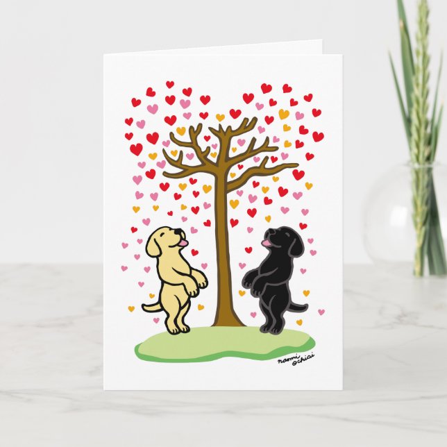 Cartão De Festividades Shower of Hearts Yellow and Black Labs Valentine (Frente)