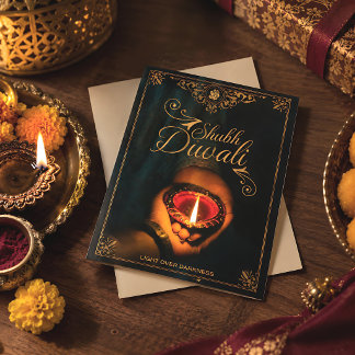 Cartão De Festividades Shubh Diwali Lâmpada Diya elegante personalizável