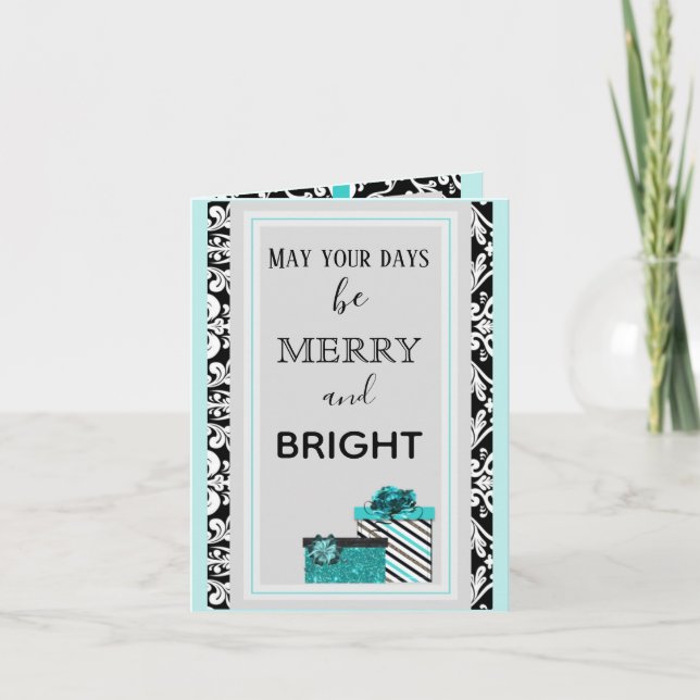 Cartão De Festividades Shwanky Teal Holiday Gift Greeting Card (Frente)