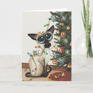 Cartão De Festividades Siamese Cat Christmas Lights By AmyLyn Bihrle