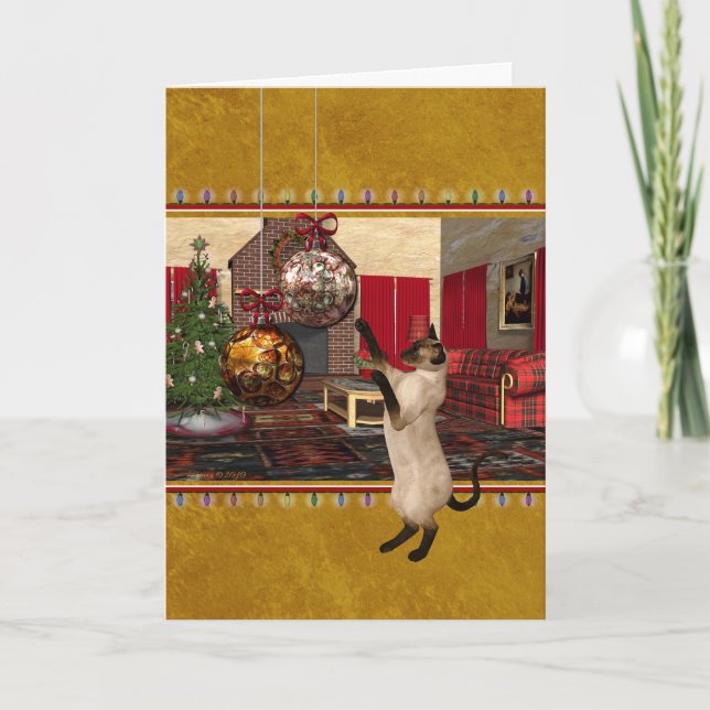 Cartão De Festividades Siamese Cat - Merry Christmas - Personalized Card (Frente)