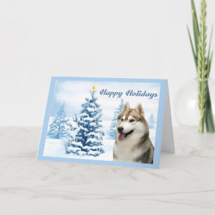 Cartão De Festividades Siberian Husky Christmas Card Blue Tree