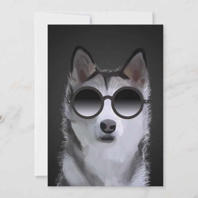 Cartão De Festividades Siberian Husky Painting - Birthday Greeting Card  (Frente)