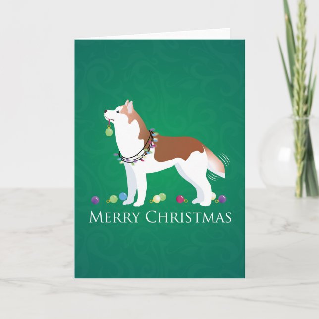 Cartão De Festividades Siberian Husky - Vermelho - Design de Natal feliz (Frente)