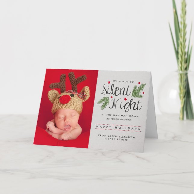 Cartão De Festividades Silent Night | Birth Announcement Greeting Card (Frente)
