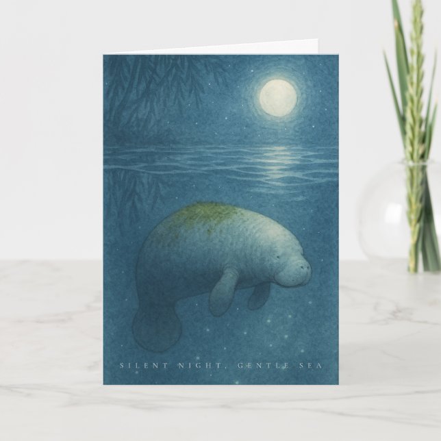 Cartão De Festividades Silent Night, Gentle Sea – Peaceful Manatee (Frente)
