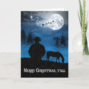 Cartão De Festividades Silhueta de Natal de Cowboy com Cavalo