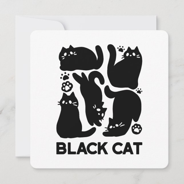 Cartão De Festividades Silhuettes de Gato Negro - Design de Felino Cinto (Frente)
