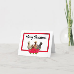 Cartão De Festividades Silkie Bantam Chicken Christmas Poinsetta RedFrame