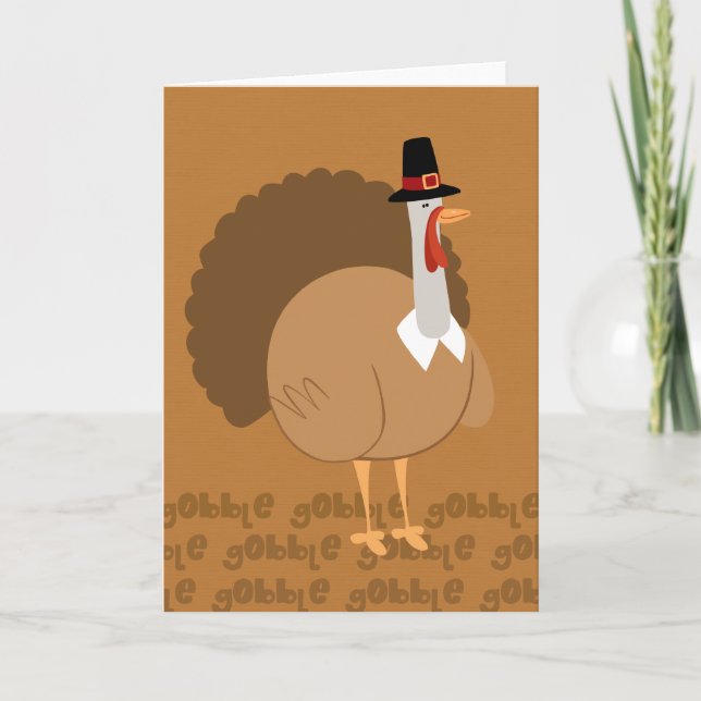 Cartão De Festividades Silly Turkey Pilgrim Thanksgiving Greeting Card (Frente)