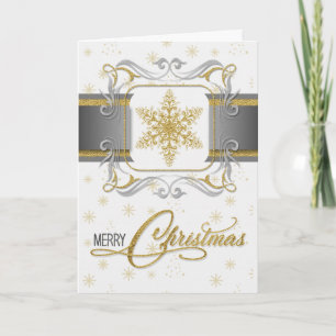 Cartão De Festividades Silver and Gold Elegant Christmas Snowflake