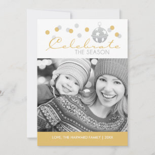 Cartão De Festividades Silver and Gold Sleigh Bell Christmas Photo Card