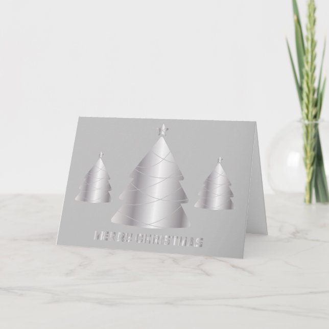 Cartão De Festividades Silver and Gray Christmas Tree Holiday Photo Card (Frente)