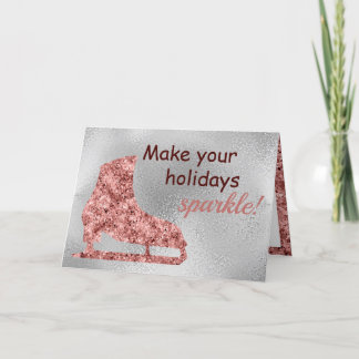 Cartão De Festividades Silver and rose sparkle - Ice skating Holiday Card