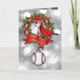 Cartão De Festividades Silver  Baseball Christmas Red Bird