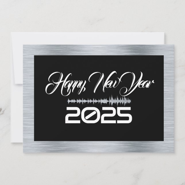 Cartão De Festividades Silver & black wish card New Year with sound wave (Frente)