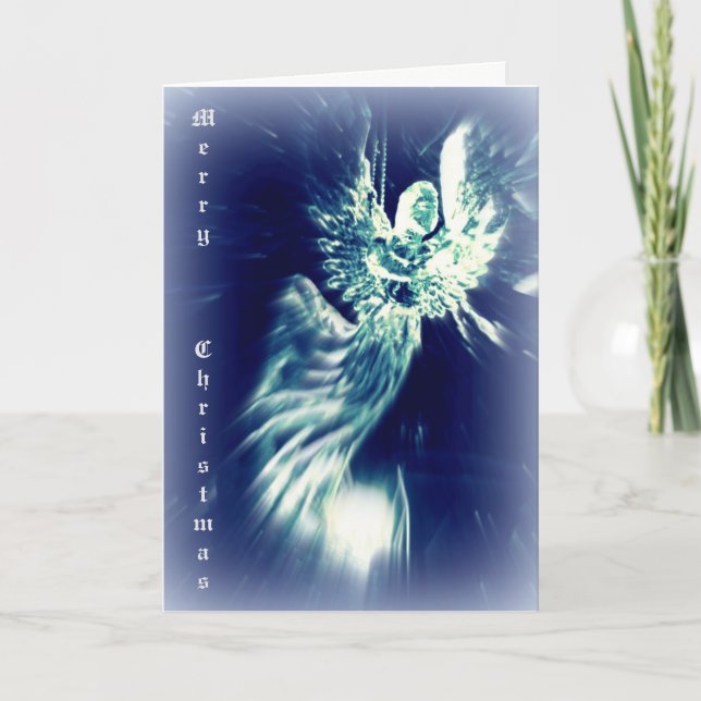 Cartão De Festividades Silver blue angel Christmas card Christian message (Frente)