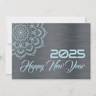 Cartão De Festividades Silver blue wish card New Year with mandala