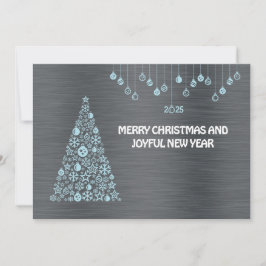 Cartão De Festividades Silver blue wish card New Year with tree & balls