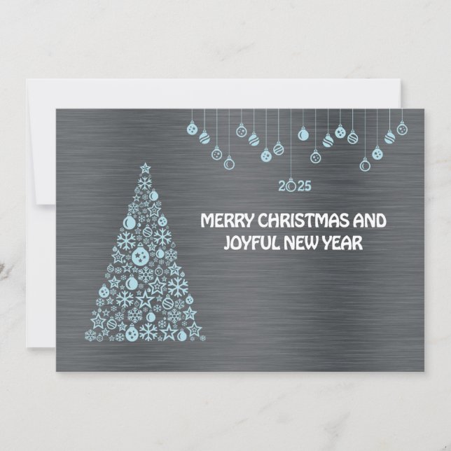 Cartão De Festividades Silver blue wish card New Year with tree & balls (Frente)