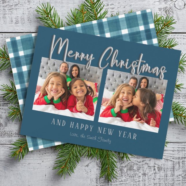 Cartão De Festividades Silver Feliz Bolha de Natal Cartas Foto de Xadrez (Criador carregado)