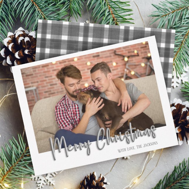 Cartão De Festividades Silver Feliz Bolha de Natal Letras Xadrez Branco (Criador carregado)