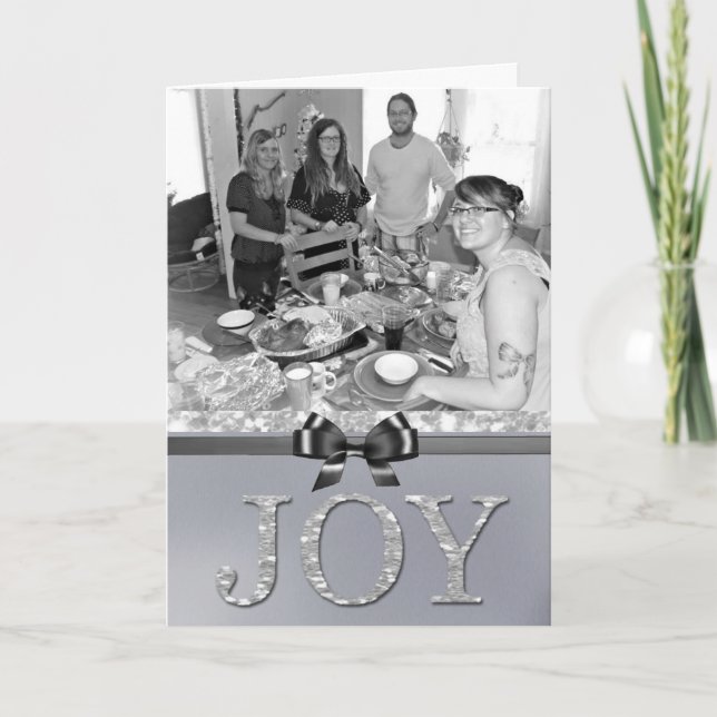 Cartão De Festividades Silver "Joy" Christmas Card you can Personalize (Frente)