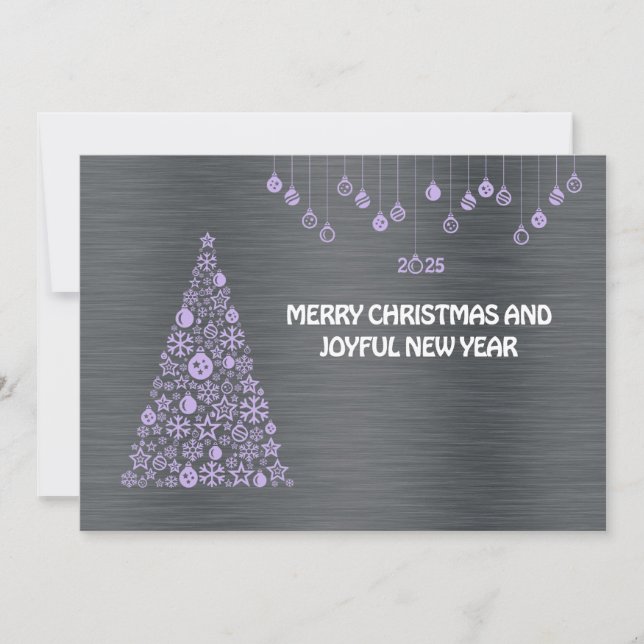 Cartão De Festividades Silver mauve wish card New Year with tree & balls (Frente)