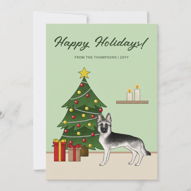 Cartão De Festividades Silver Sable German Shepherd Festive Christmas (Frente)