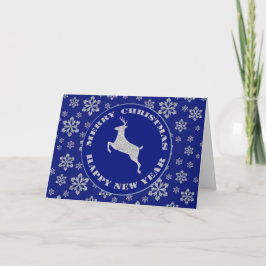 Cartão De Festividades Silver Snowflake Reindeer Blue Christmas