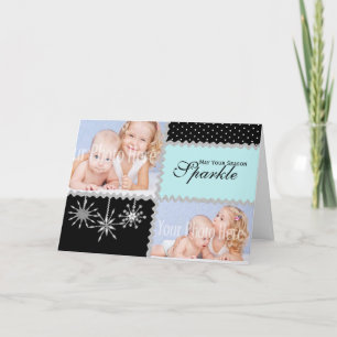 Cartão De Festividades Silver Snowflakes Ice Blue Photo Greeting