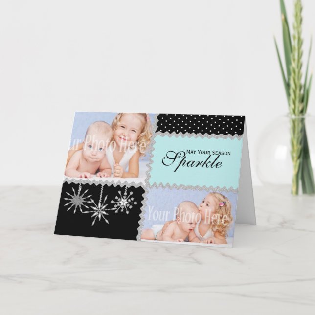 Cartão De Festividades Silver Snowflakes Ice Blue Photo Greeting (Frente)