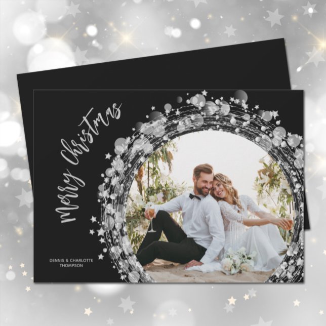 Cartão De Festividades Silver Stars Feliz Foto de Natal (Criador carregado)