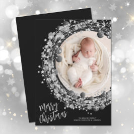 Cartão De Festividades Silver Stars Wreath Feliz Foto de Natal