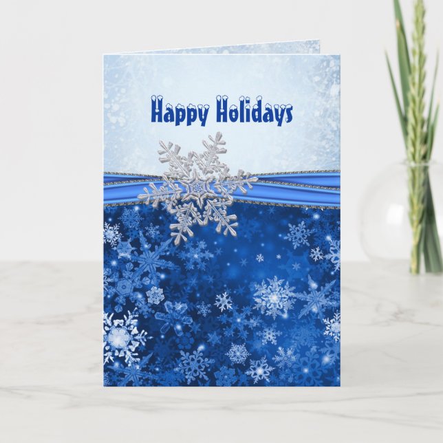 Cartão De Festividades Silver white snowflakes on blue Christmas holidays (Frente)
