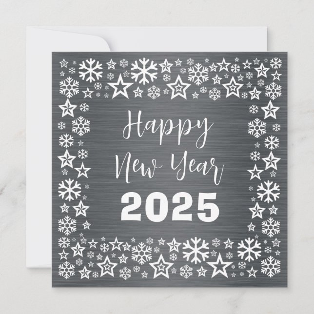 Cartão De Festividades Silver white Square wish card with golden stars (Frente)