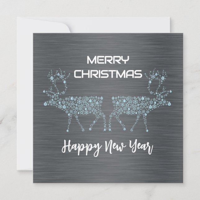 Cartão De Festividades Silver wish card Christmas new year blue reindeer (Frente)