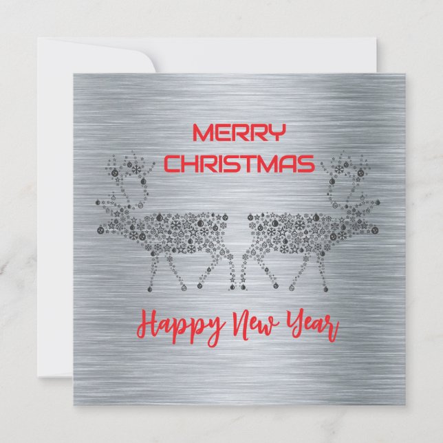Cartão De Festividades Silver wish card Merry Christmas new year reindeer (Frente)