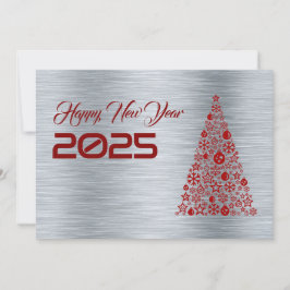 Cartão De Festividades Silver wish card New Year with christmas tree