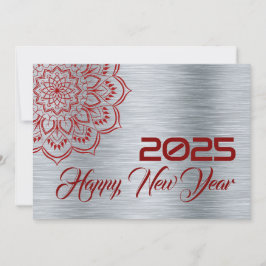 Cartão De Festividades Silver wish card New Year with mandala