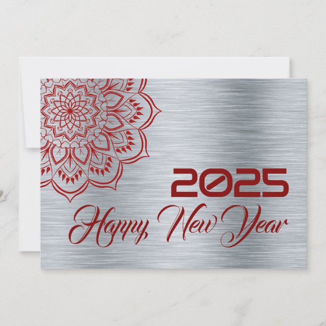 Cartão De Festividades Silver wish card New Year with mandala (Frente)