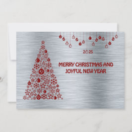 Cartão De Festividades Silver wish card New Year with tree & balls