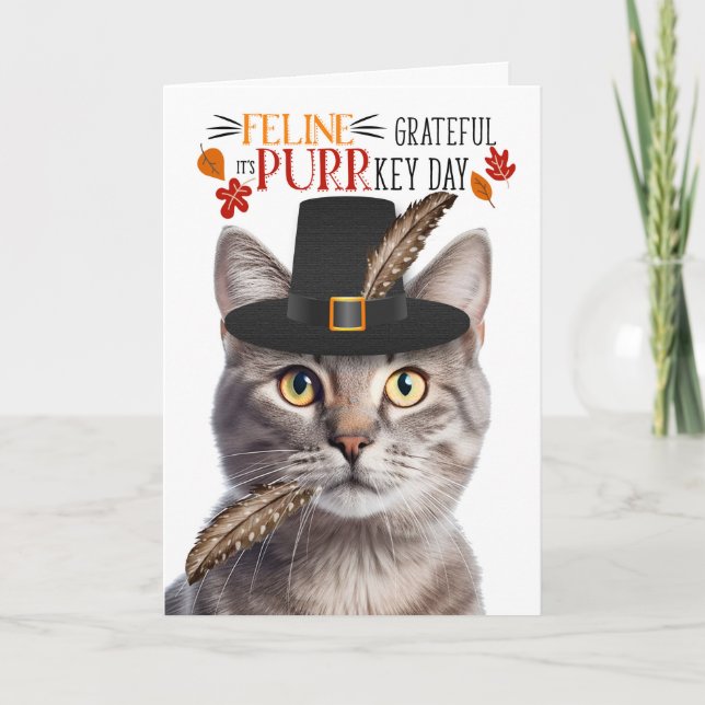 Cartão De Festividades Silvery Tabby Cat Feline Grateful para PURRkey (Frente)