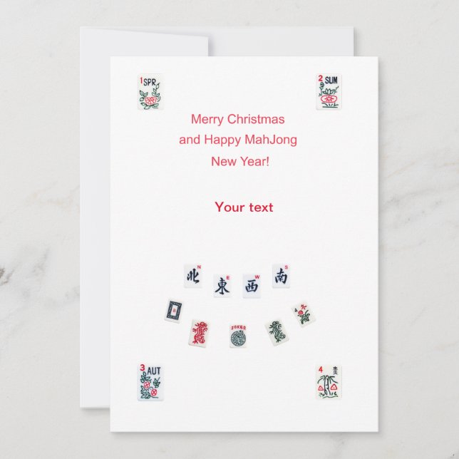 Cartão De Festividades símbolos de peças de Mahjong design para o Natal (Frente)
