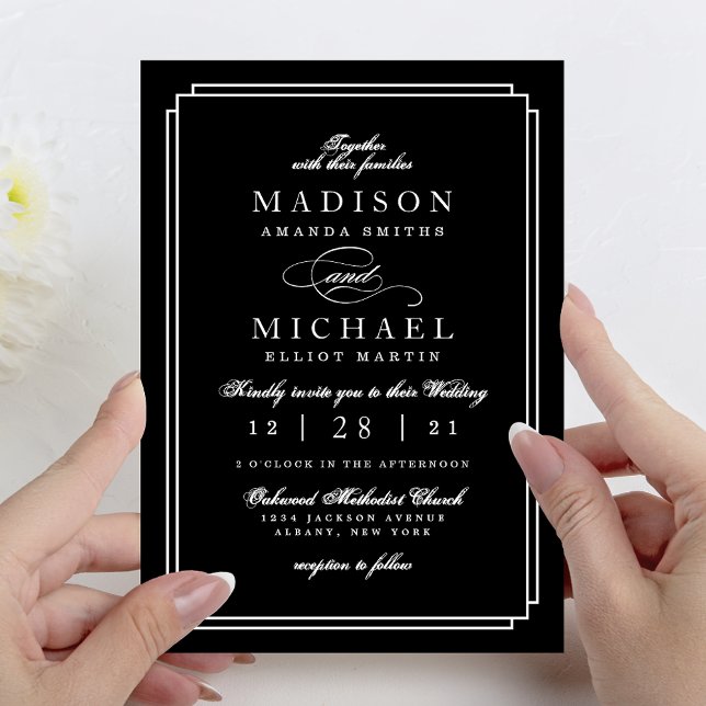 Cartão De Festividades Simple Black and White Modern Wedding Invitation (Simple Black and White Modern Wedding Invitation)
